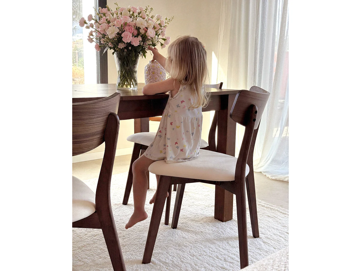 Set of 2 Dining Chairs HOLLY Wood Dark Brown/ Off-White