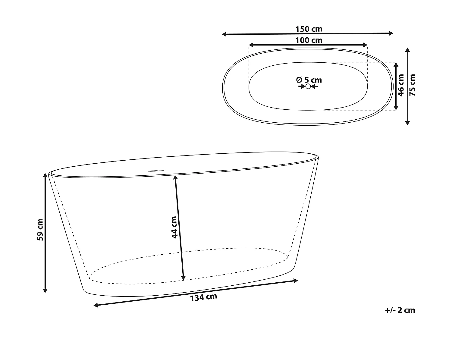 Baignoire îlot CHUBUT 150 x 75 cm Blanc
