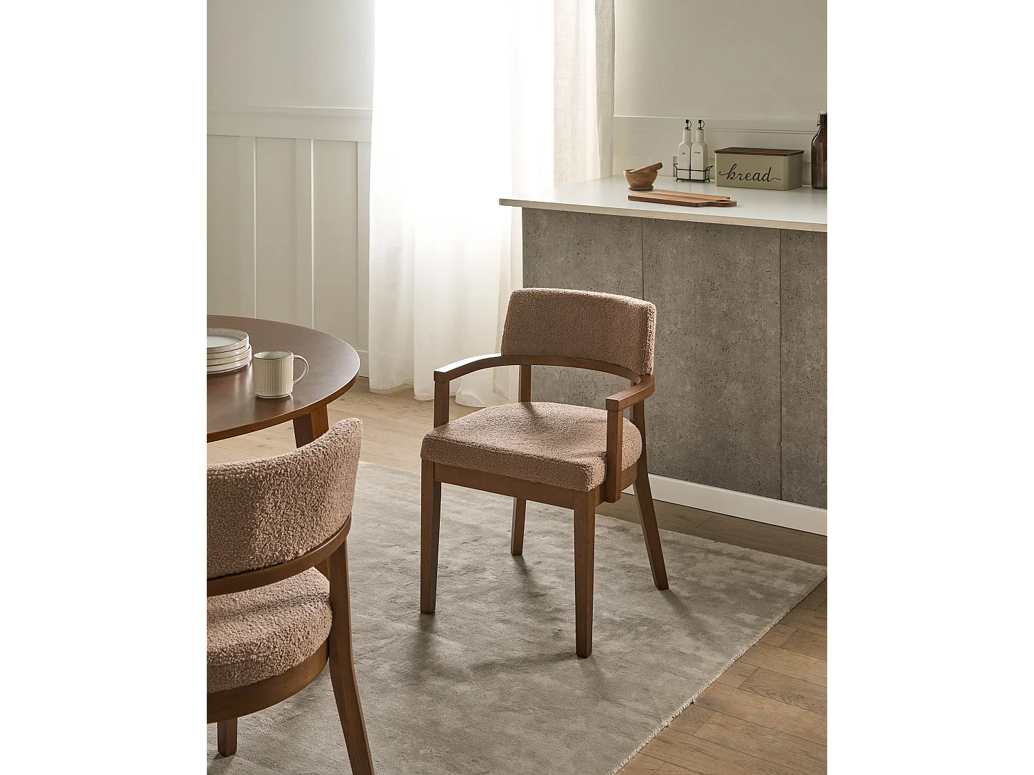 Set of 2 Dining Chairs DALBO Boucle Brown/ Taupe