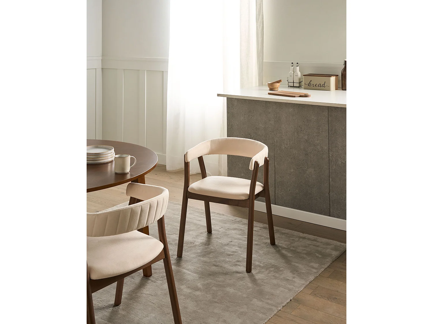 Lot de 2 chaises de salle à manger MYLO Tissu Blanc cassé/marron foncé