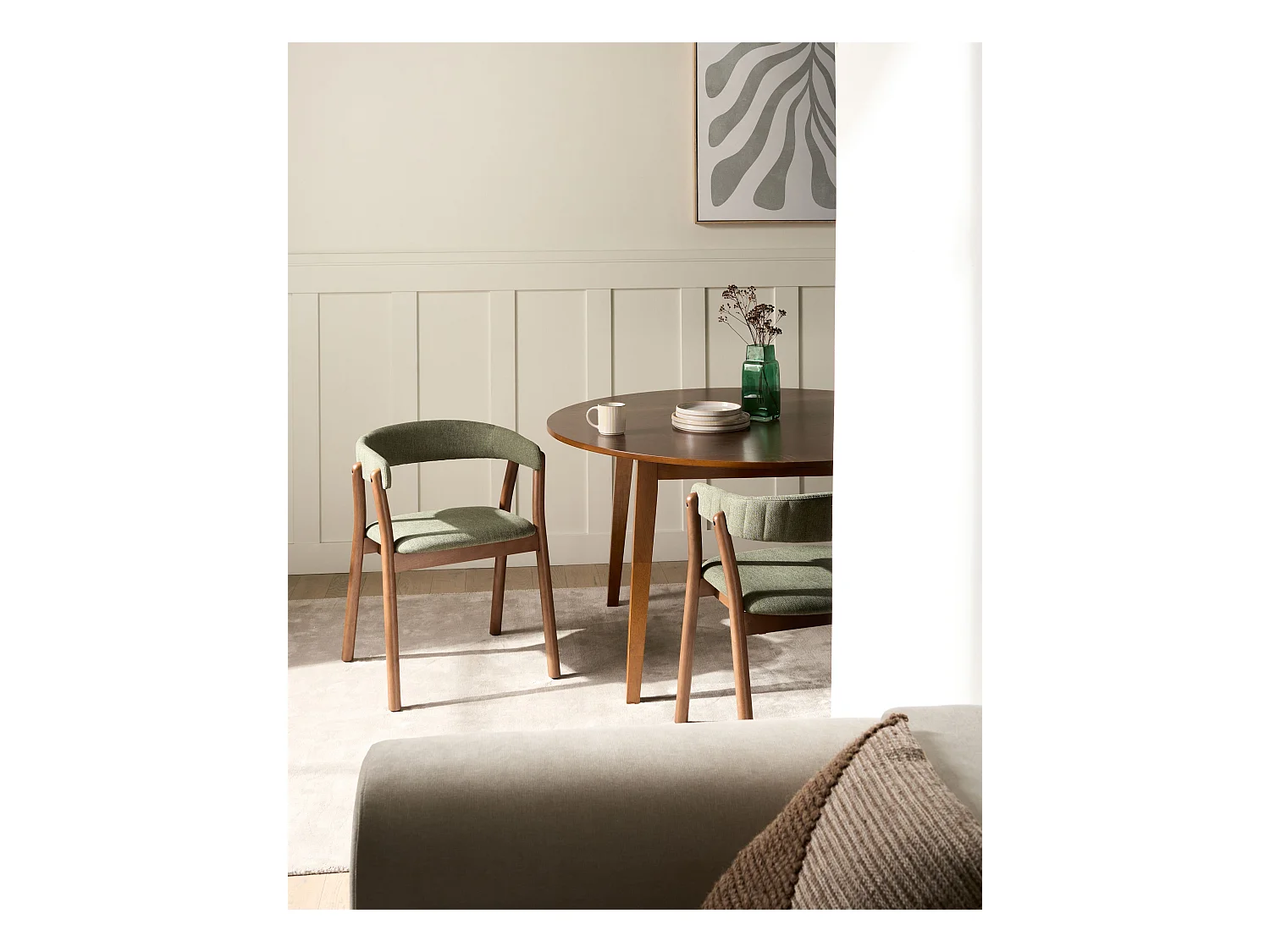 Lot de 2 chaises de salle à manger MYLO Tissu Marron foncé/ Vert