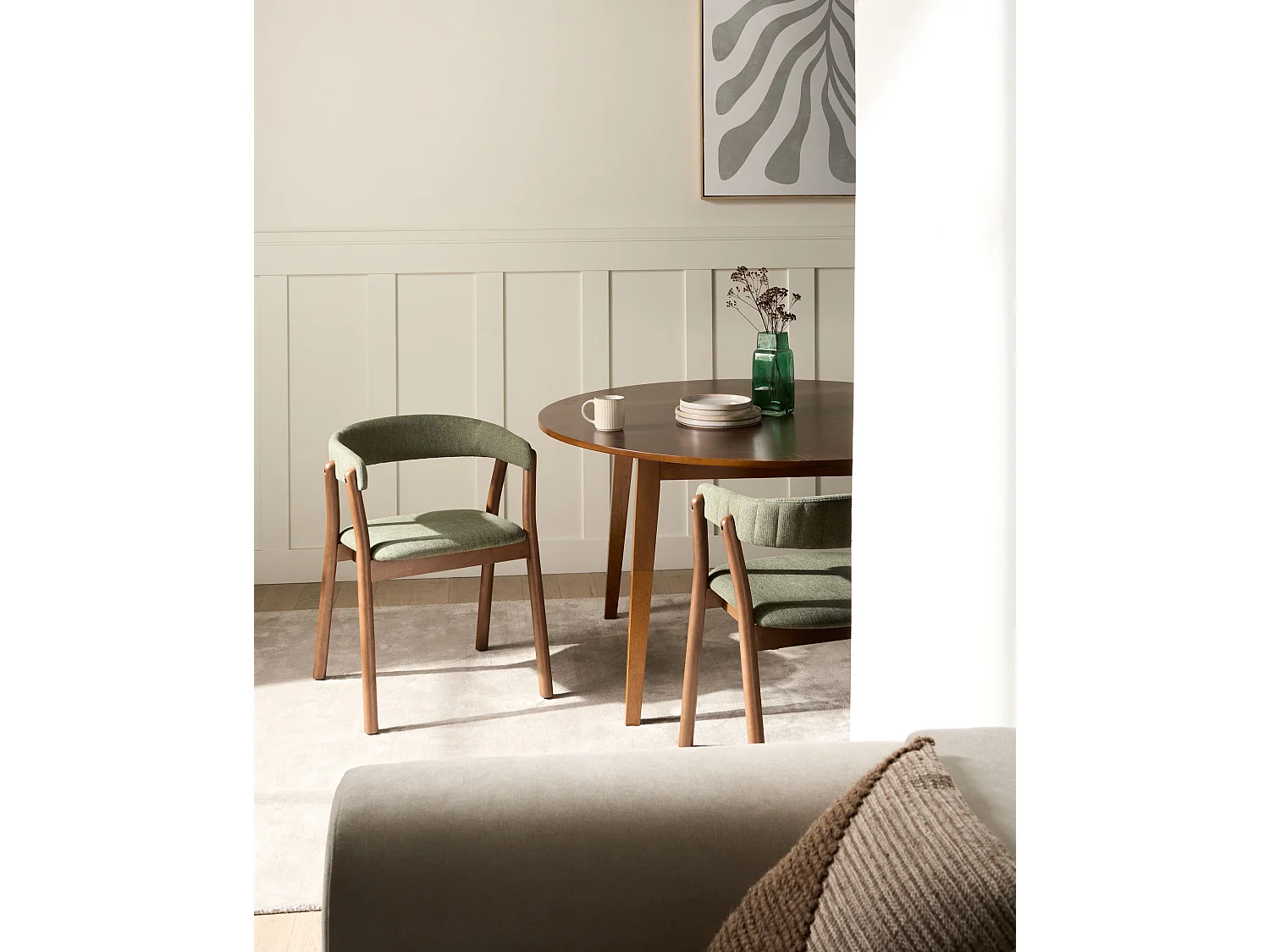 Set of 2 Dining Chairs MYLO Fabric Dark Brown/ Green