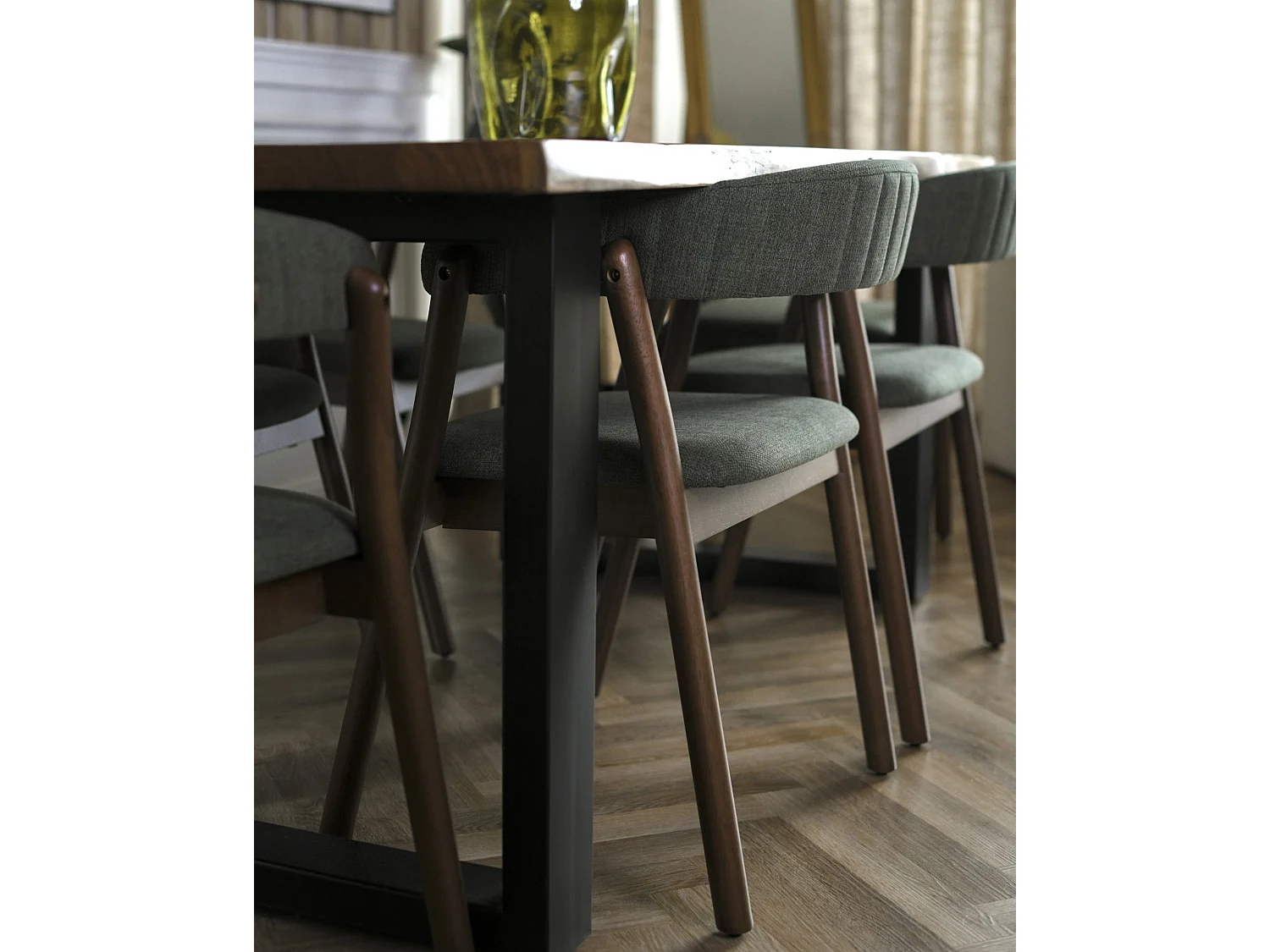 Set of 2 Dining Chairs MYLO Fabric Dark Brown/ Green
