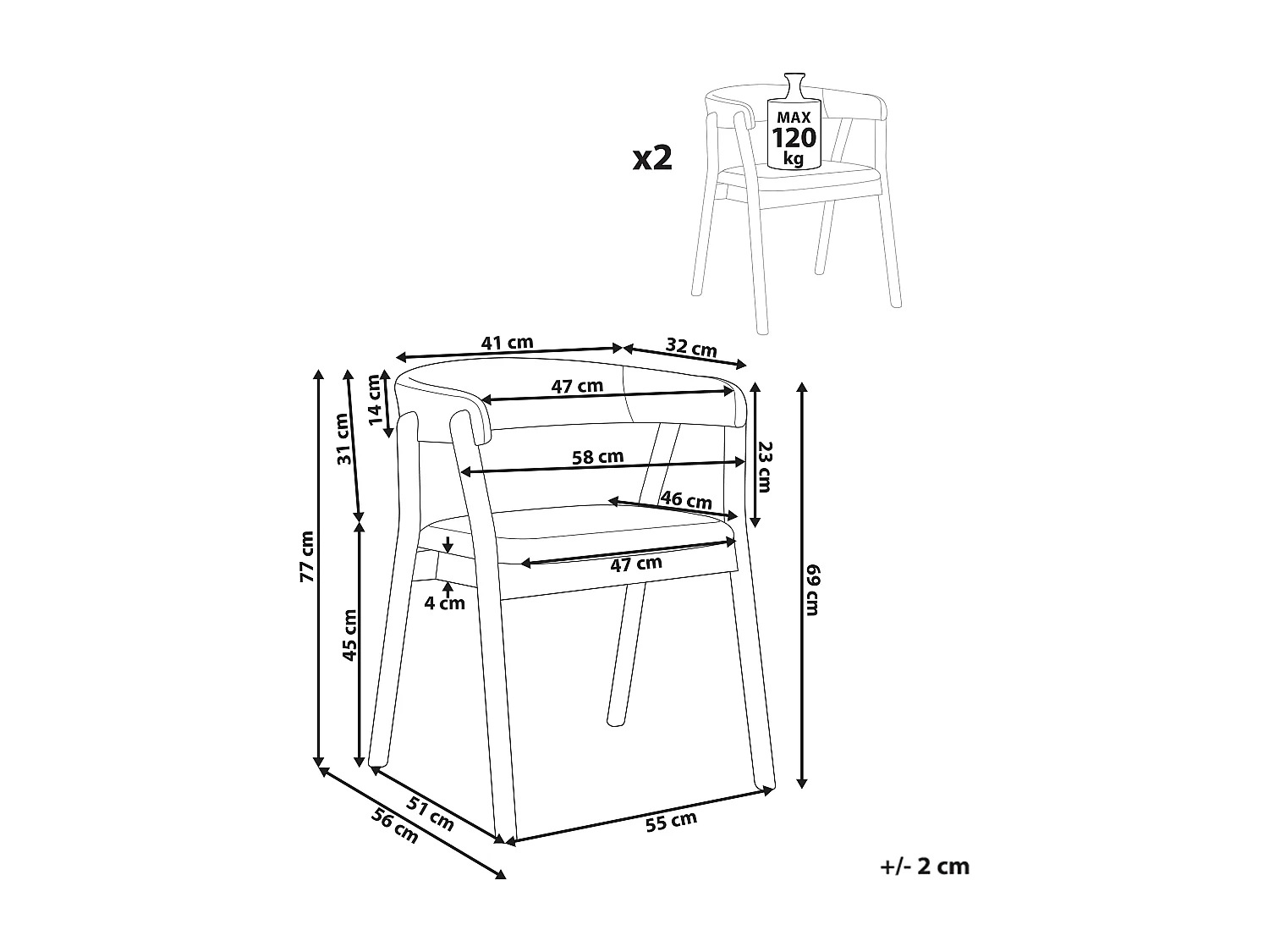 Lot de 2 chaises de salle à manger MYLO Tissu Marron foncé/vert