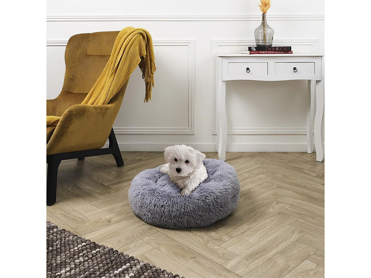 Panier Coussin Peluche "Donut" Gris Ø60cm pour Animaux - DONNA