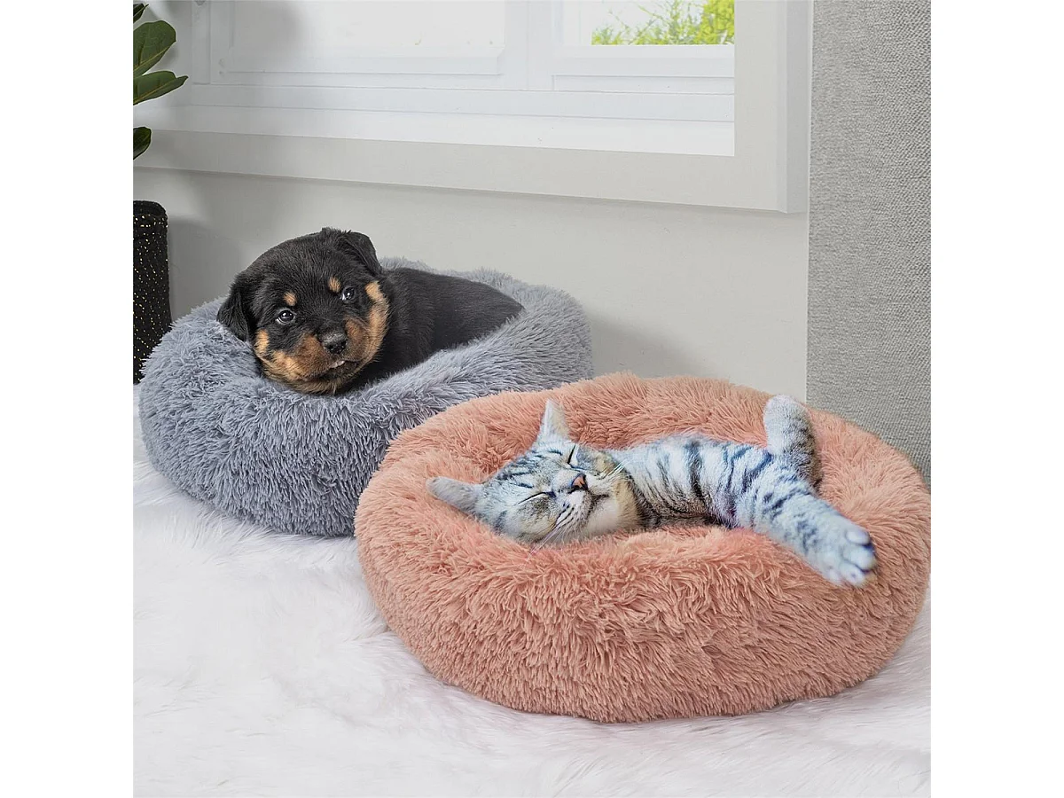Panier Coussin Peluche "Donut" Gris Ø60cm pour Animaux - DONNA