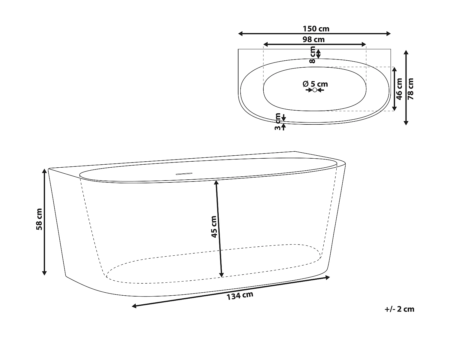 Baignoire PARNAIBA 150 x 79 cm Blanc