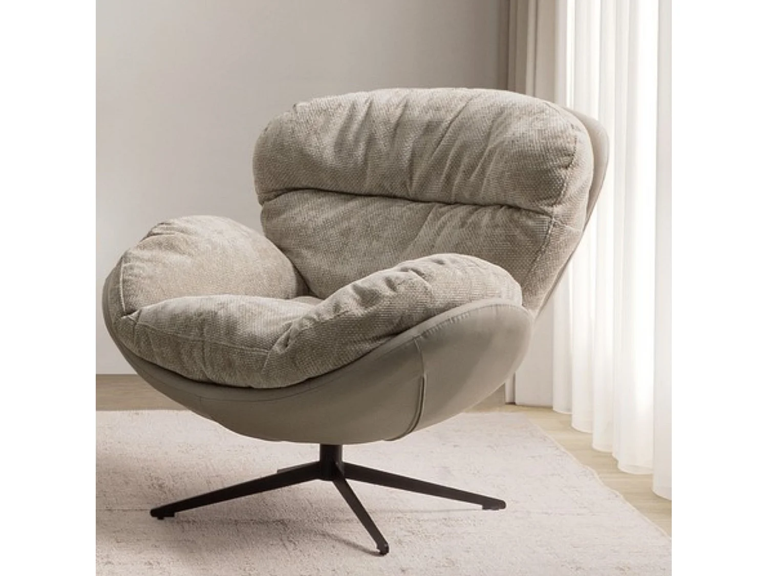 Fauteuil relax pivotant tissu/simili gris/taupe - NINO