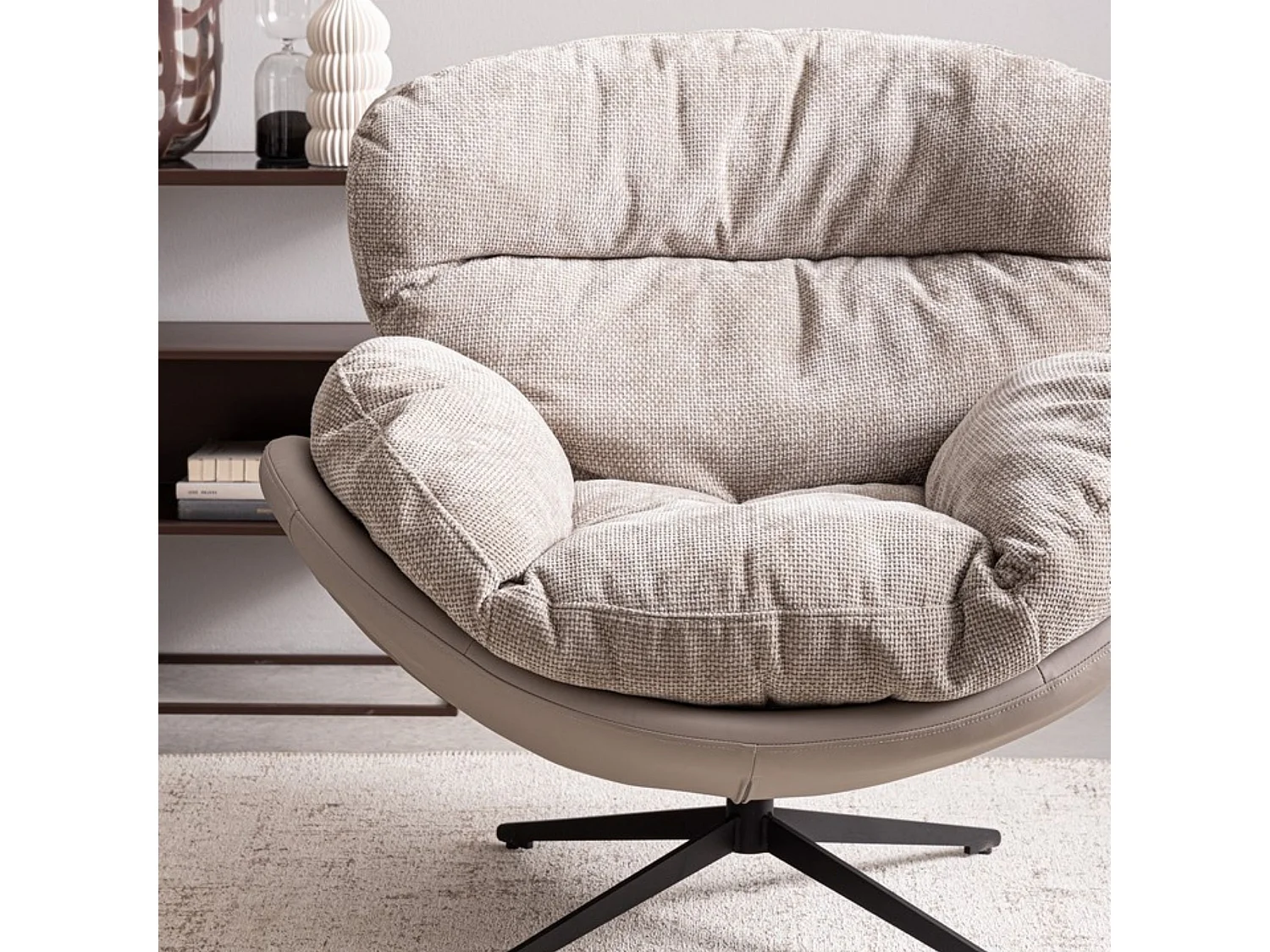 Fauteuil relax pivotant tissu/simili gris/taupe - NINO