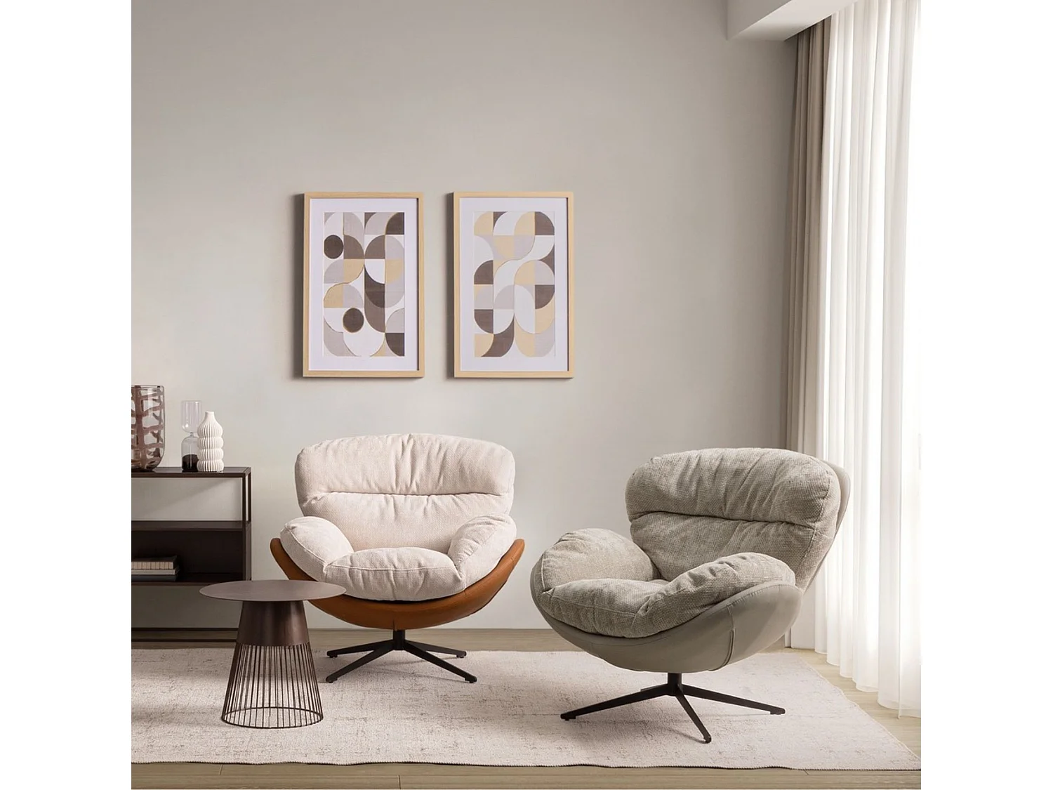 Fauteuil relax pivotant tissu/simili gris/taupe - NINO