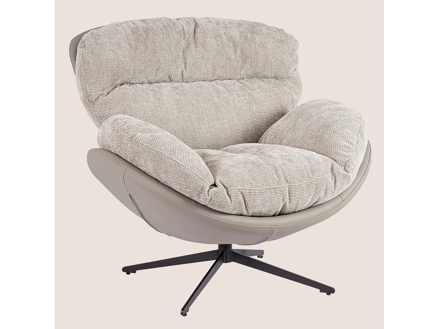 Fauteuil relax pivotant tissu/simili gris/taupe - NINO