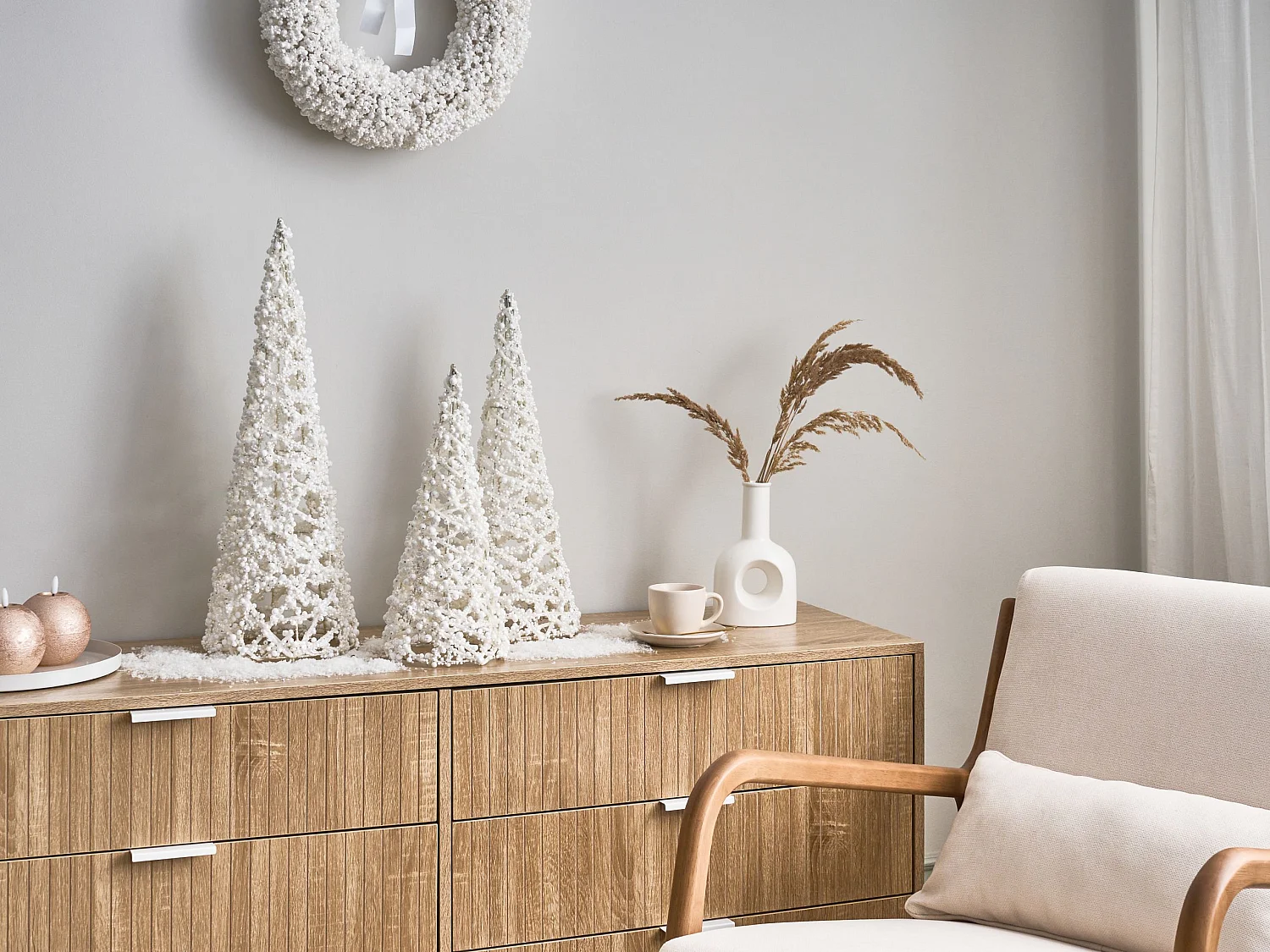 Lot de 3 figurines ROSAN Arbre de Noël 40/50/60 cm Blanc