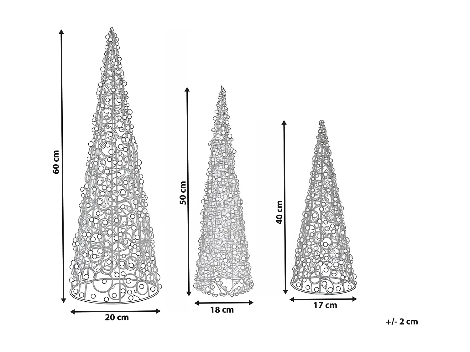 Lot de 3 figurines ROSAN Arbre de Noël 40/50/60 cm Blanc