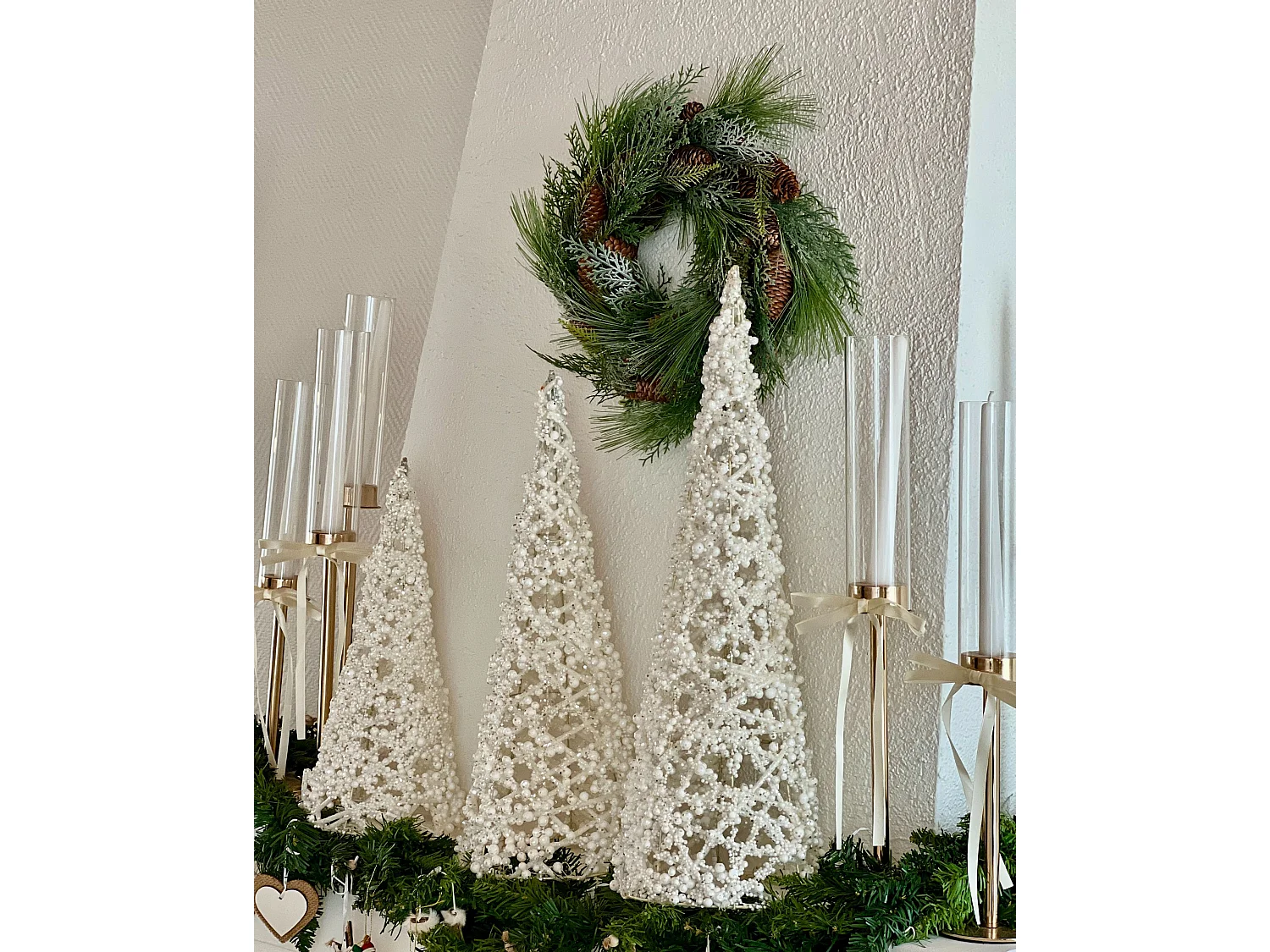 Lot de 3 figurines ROSAN 40/50/60 cm Arbre de Noël Blanc