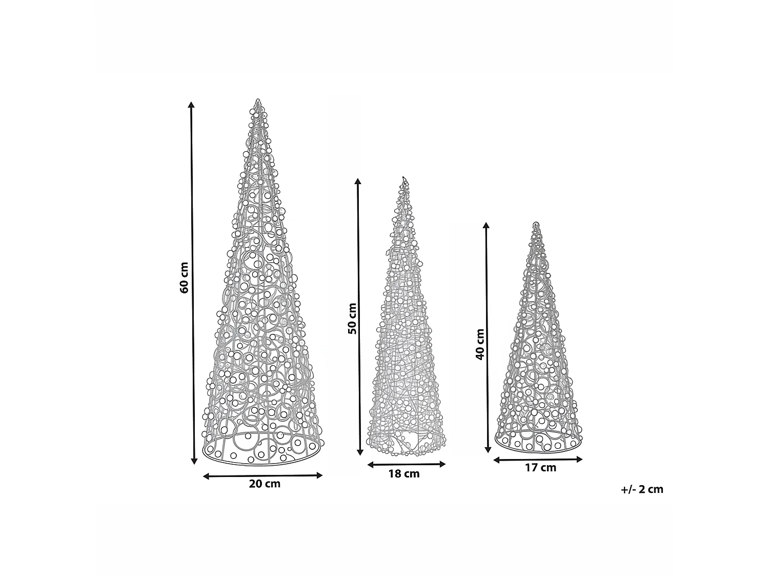 Lot de 3 figurines ROSAN Arbre de Noël 40/50/60 cm Blanc