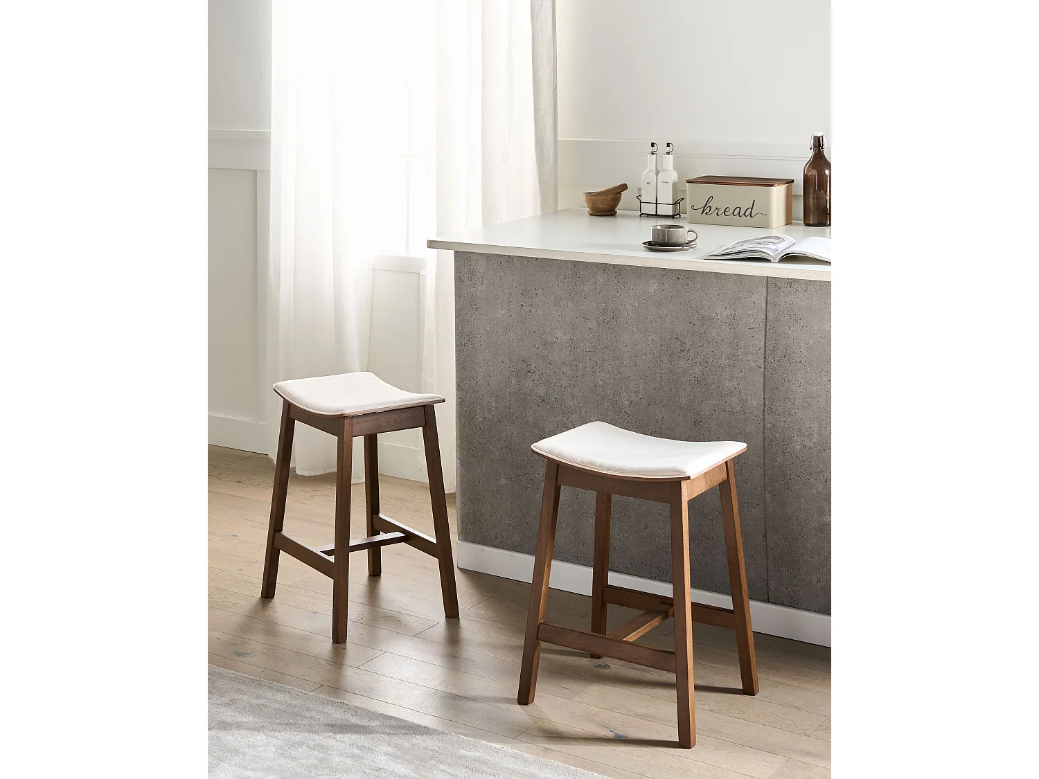 Lot de 2 tabourets de bar DIXON Bois Blanc cassé/marron foncé