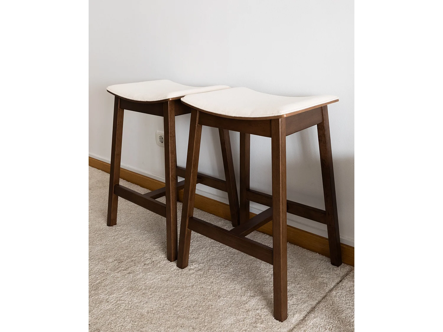 Lot de 2 tabourets de bar DIXON Bois Blanc cassé/marron foncé