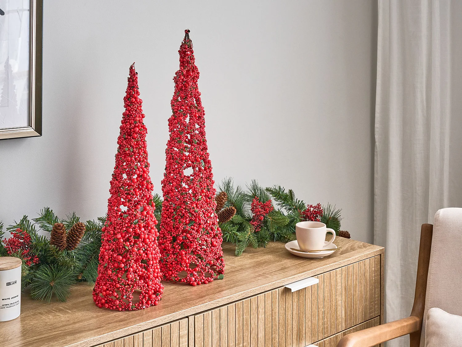 Lot de 2 figurines ROSAN Arbre de Noël 52/60 cm Rouge