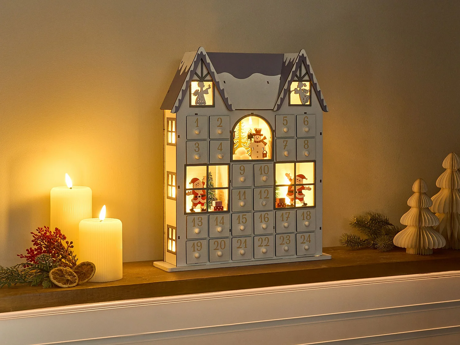 Décoration de Noël LED FEMUND Calendrier de l'Avent 40 cm Blanc