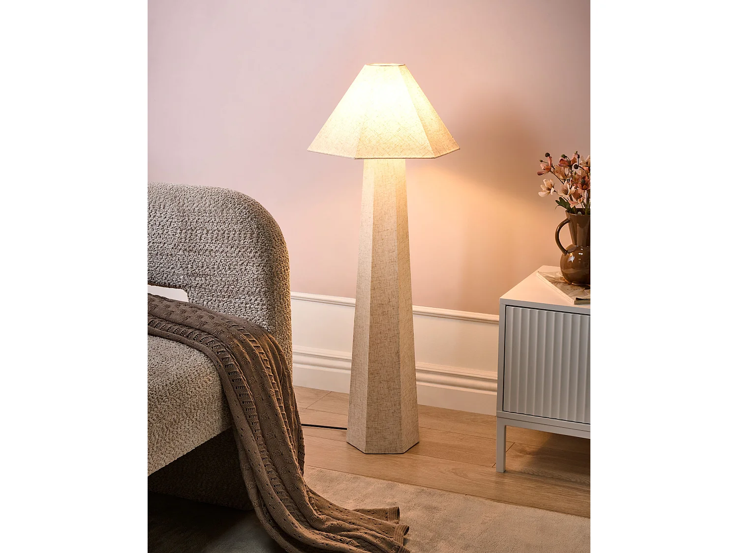 Lampadaire DEMBI Lin synthétique Beige clair