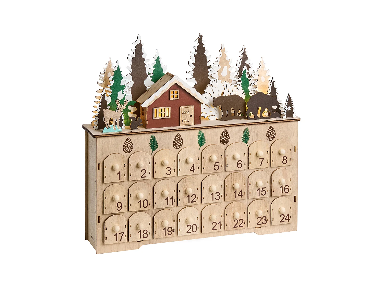 Décoration de Noël LED HELIN Calendrier de l'Avent 33 cm Marron clair