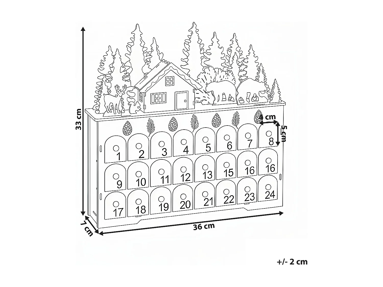 Décoration de Noël LED HELIN Calendrier de l'Avent 33 cm Marron clair