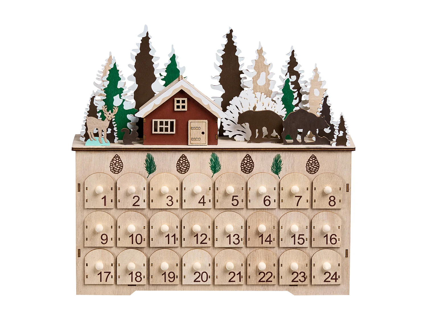 Décoration de Noël LED HELIN Calendrier de l'Avent 33 cm Marron clair