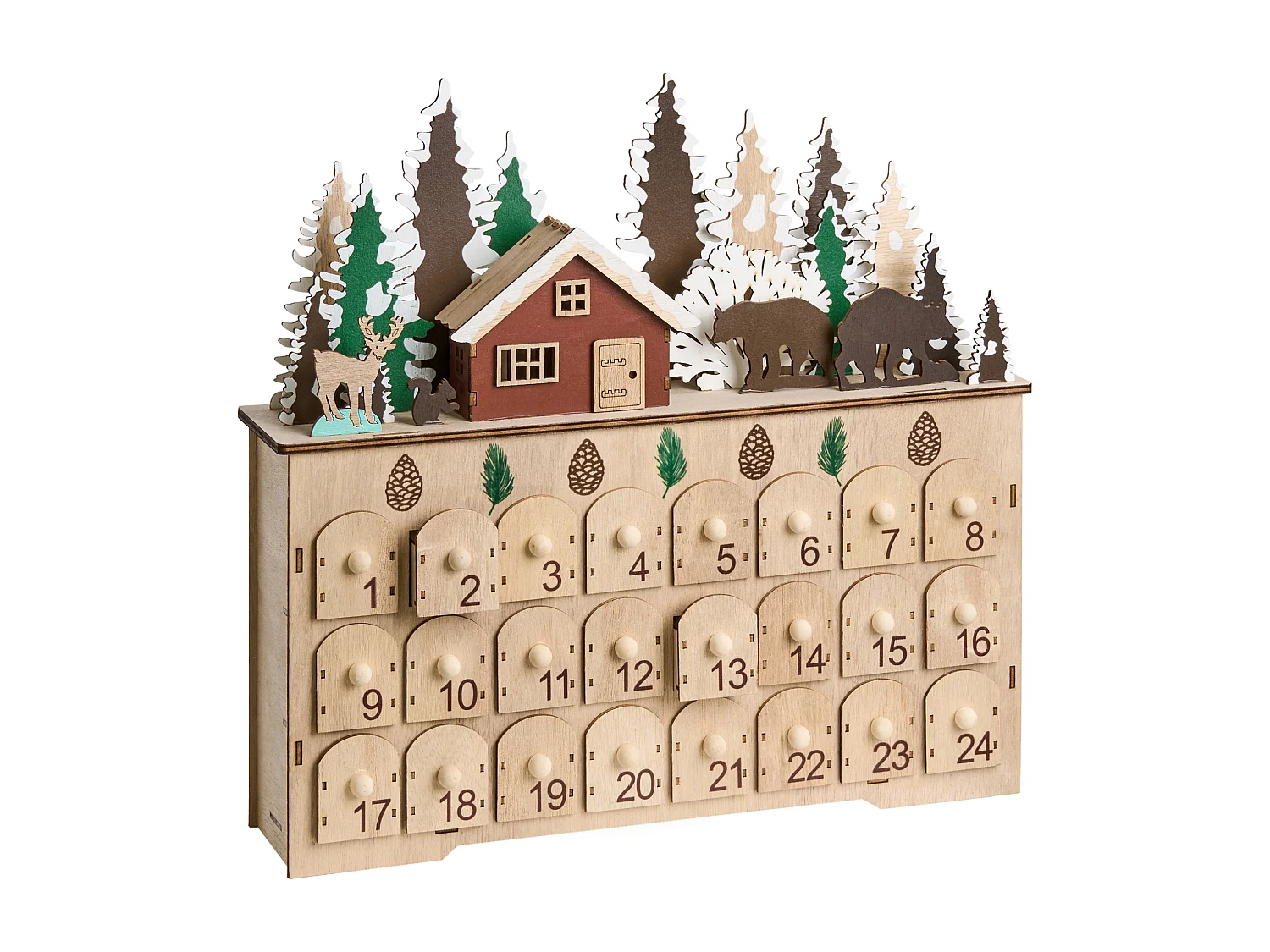 Décoration de Noël LED HELIN Calendrier de l'Avent 33 cm Marron clair