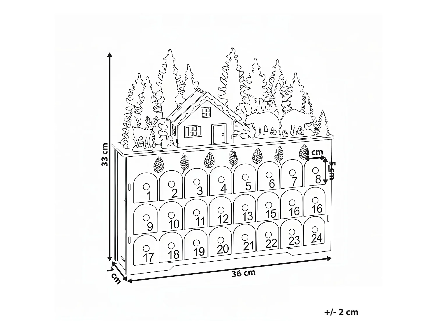 Décoration de Noël LED HELIN 33 cm Calendrier de l'Avent Marron clair
