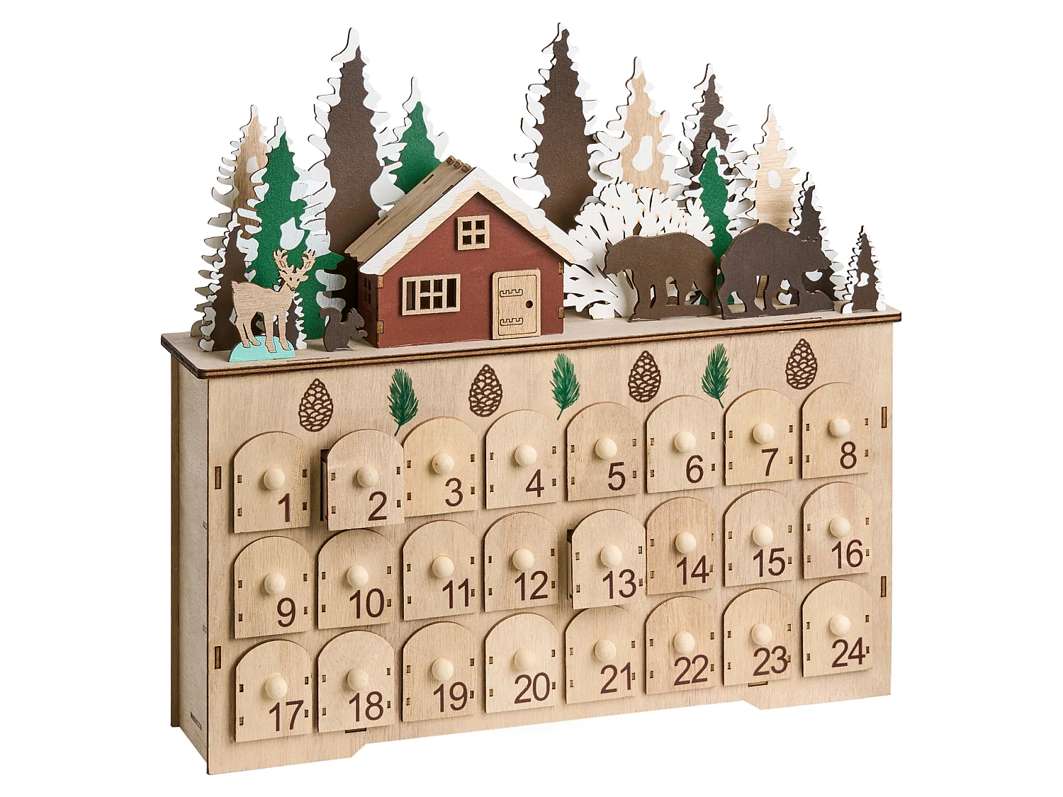 Décoration de Noël LED HELIN 33 cm Calendrier de l'Avent Marron clair