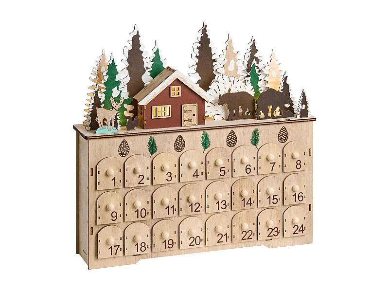Décoration de Noël LED HELIN Calendrier de l'Avent 33 cm Marron clair