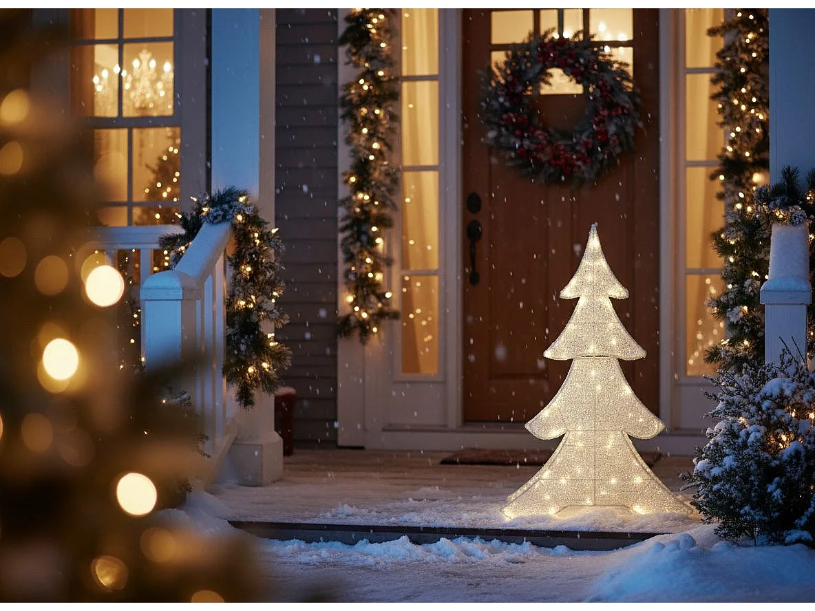 Décoration extérieure LED EDASJON 95 cm Arbre de Noël Blanc