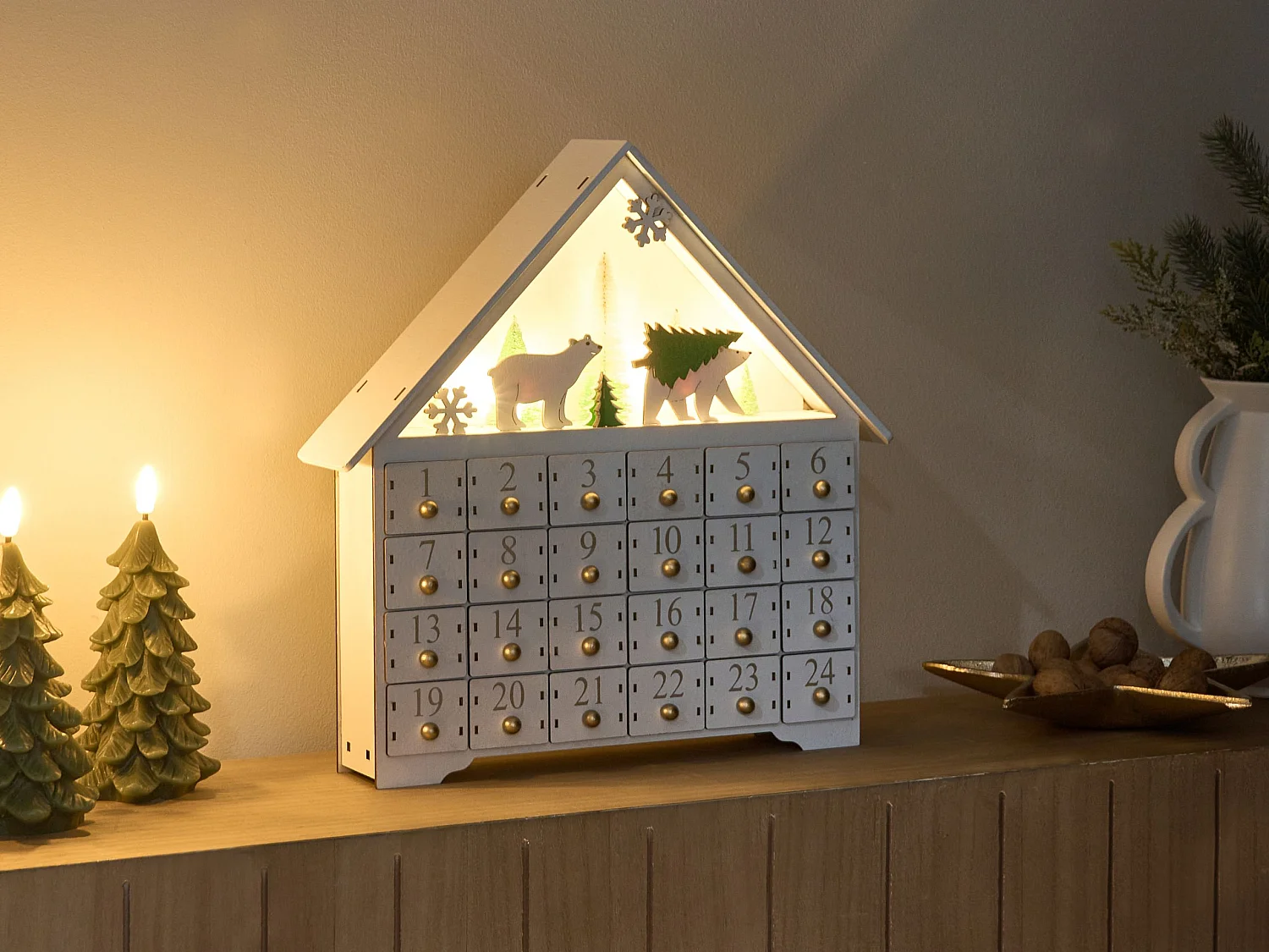 Décoration de Noël LED MJOSA Calendrier de l'Avent 33 cm Blanc