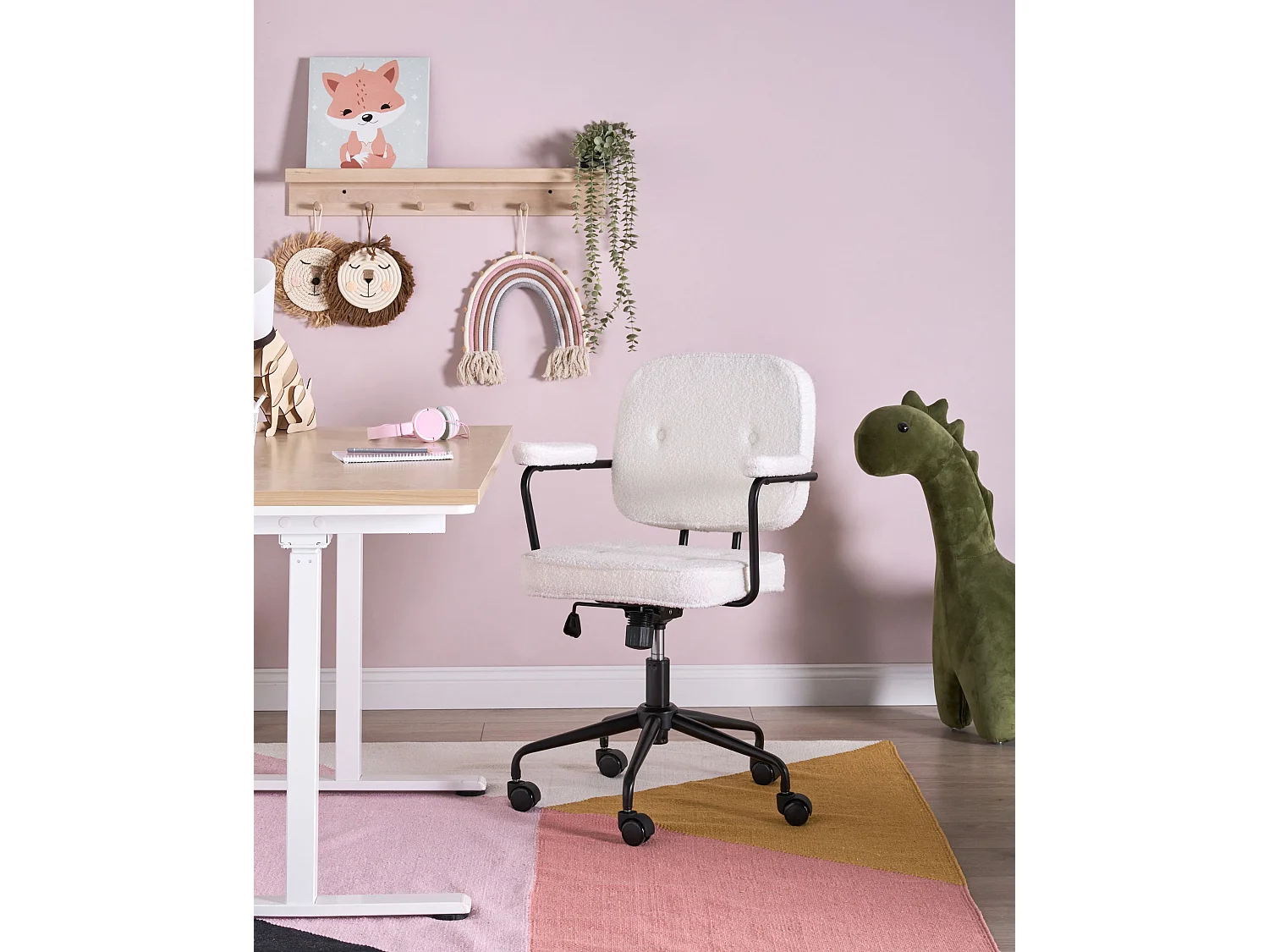 Chaise de bureau PAWNEE Bouclé Blanc cassé