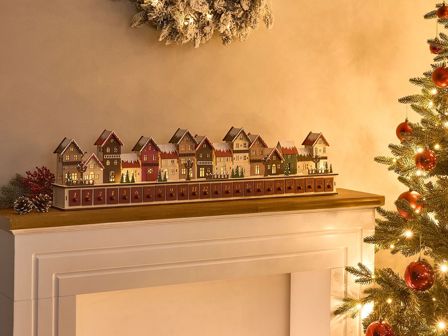 Décoration de Noël LED ASPERN Calendrier de l'Avent 18 cm Rouge