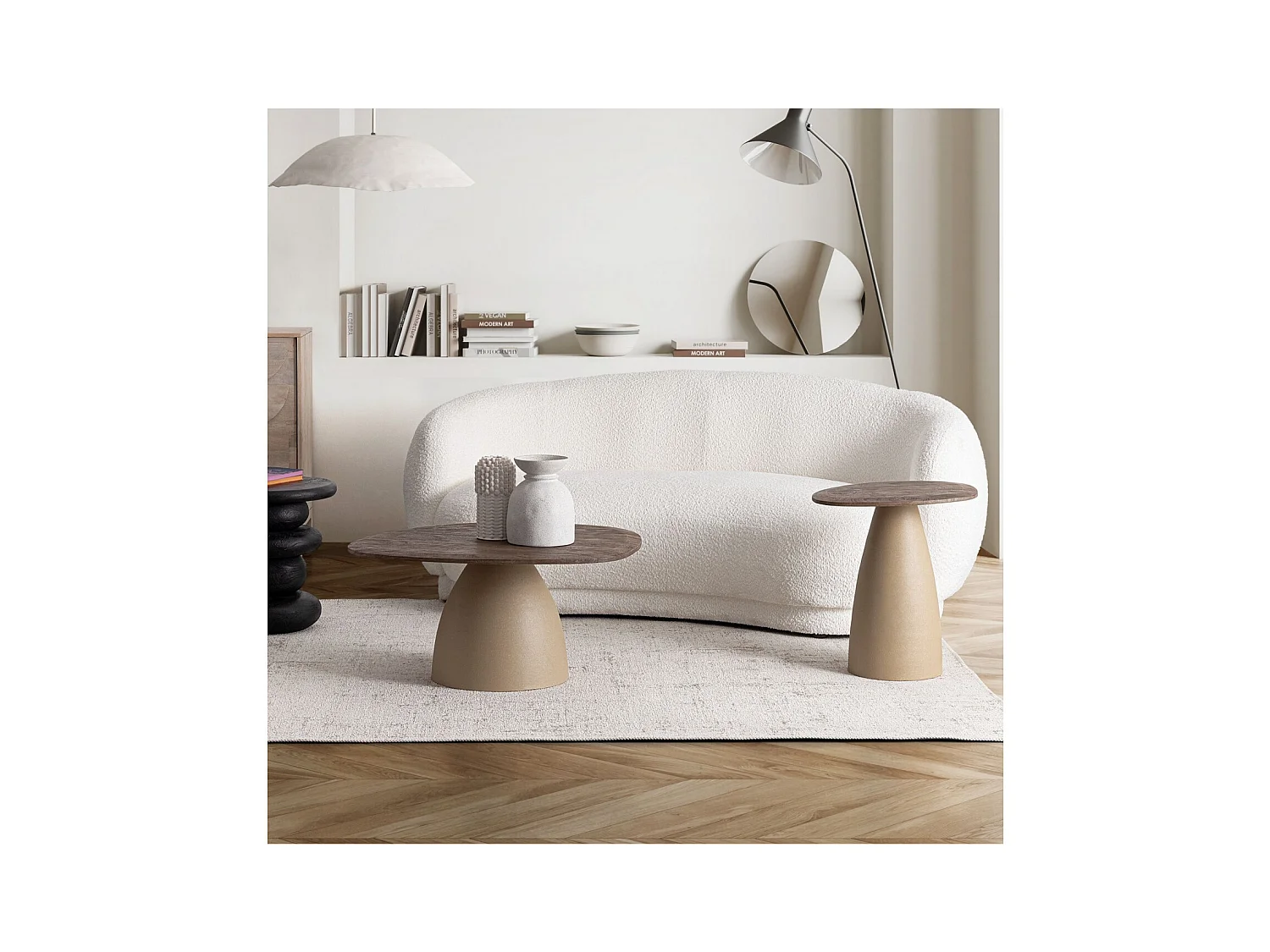 Table basse organique en manguier et métal crème L86 - SHIVA