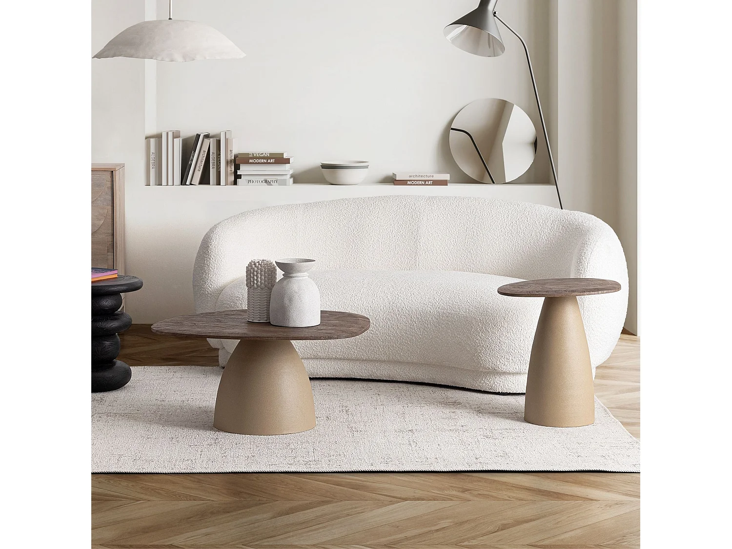 Table basse organique en manguier et métal crème L86 - SHIVA