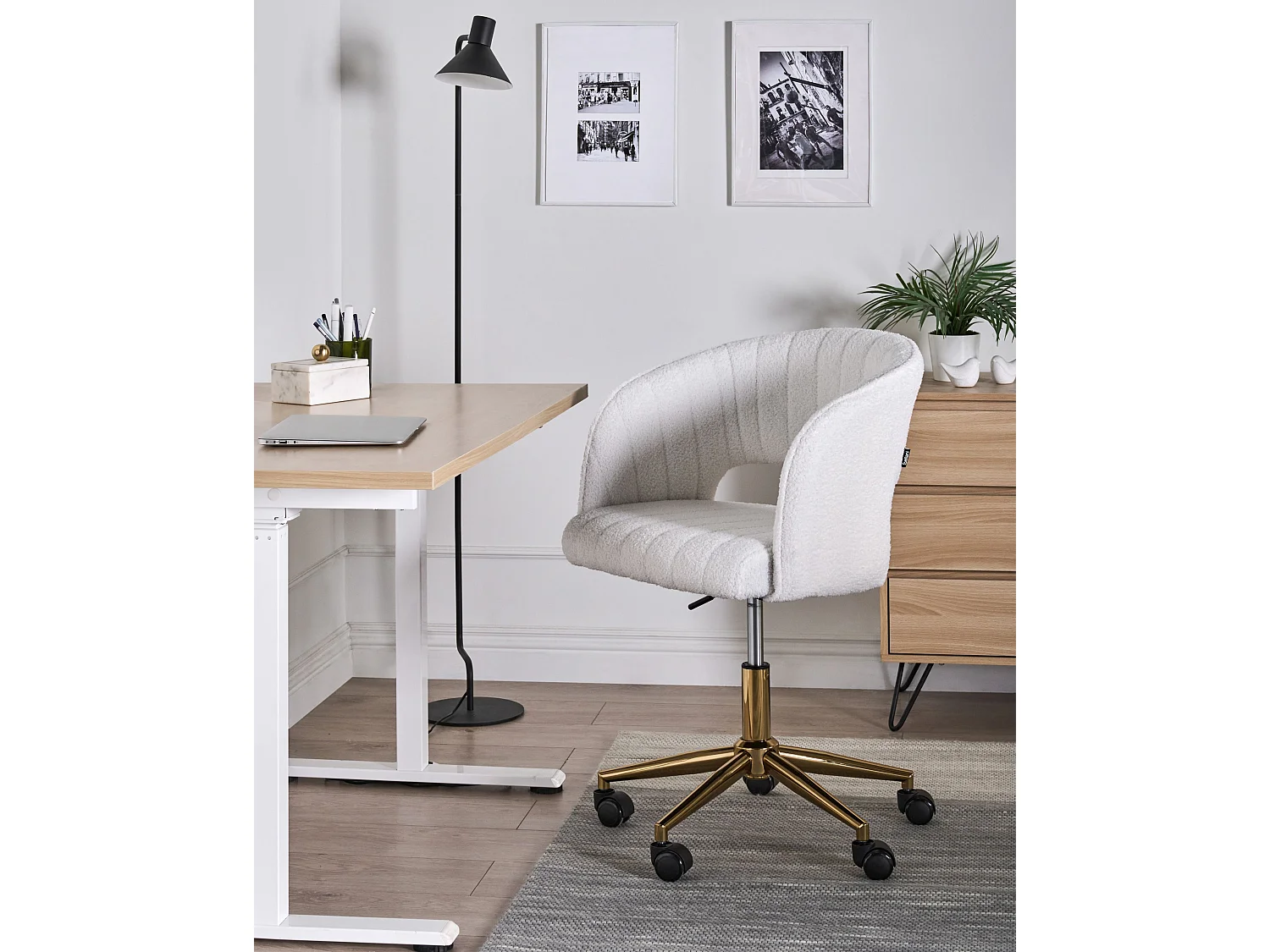 Chaise de bureau KATONAH Bouclé Blanc cassé