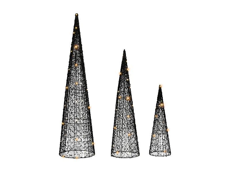 Lot de 3 décorations de Noël LED VEJLESO Arbre de Noël 40/60/80 cm Noir