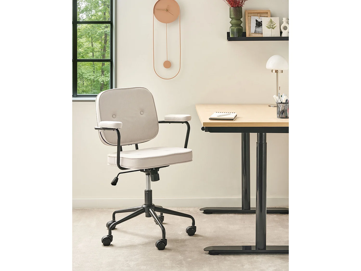 Chaise de bureau PAWNEE Velours Beige clair