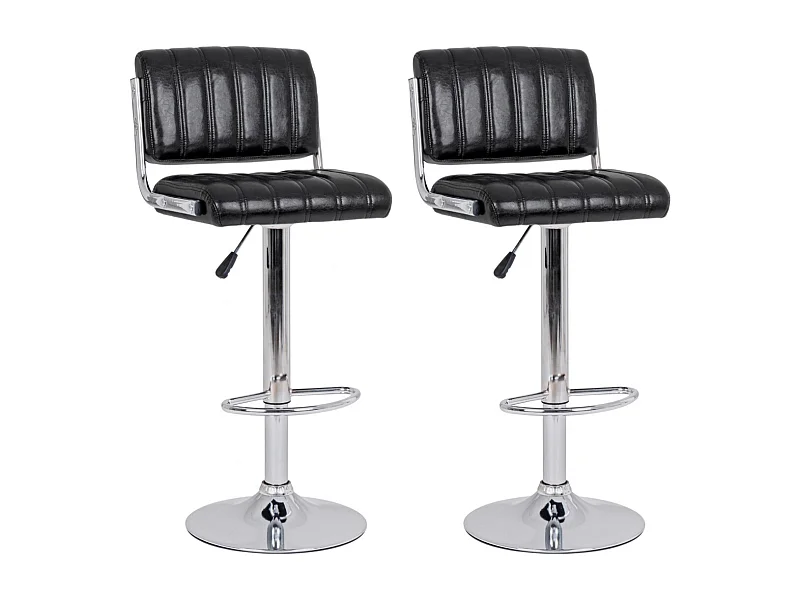 Tabourets de bar réglables chromés et simili noir (lot de 2) - EDDIE