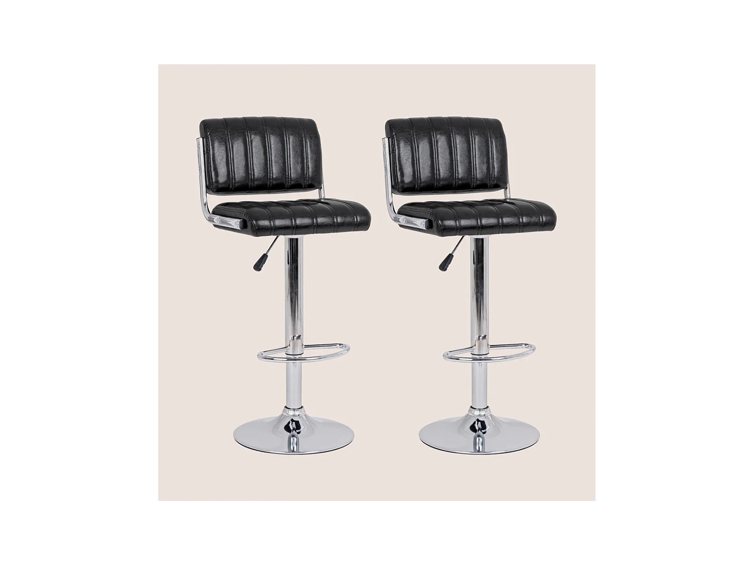 Tabourets de bar réglables chromés et simili noir (lot de 2) - EDDIE