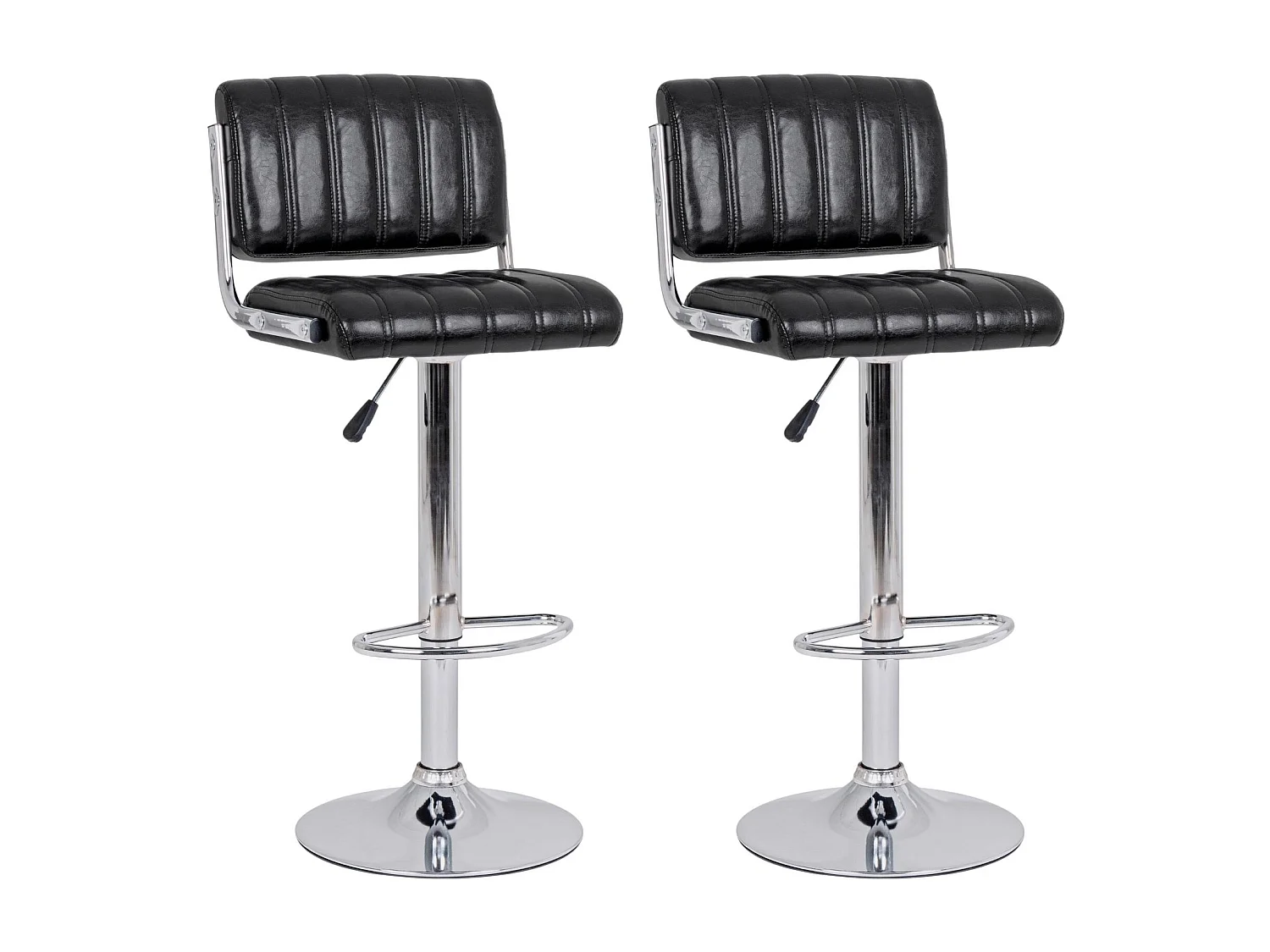 Tabourets de bar réglables chromés et simili noir (lot de 2) - EDDIE