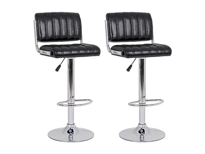 Tabourets de bar réglables chromés et simili noir (lot de 2) - EDDIE