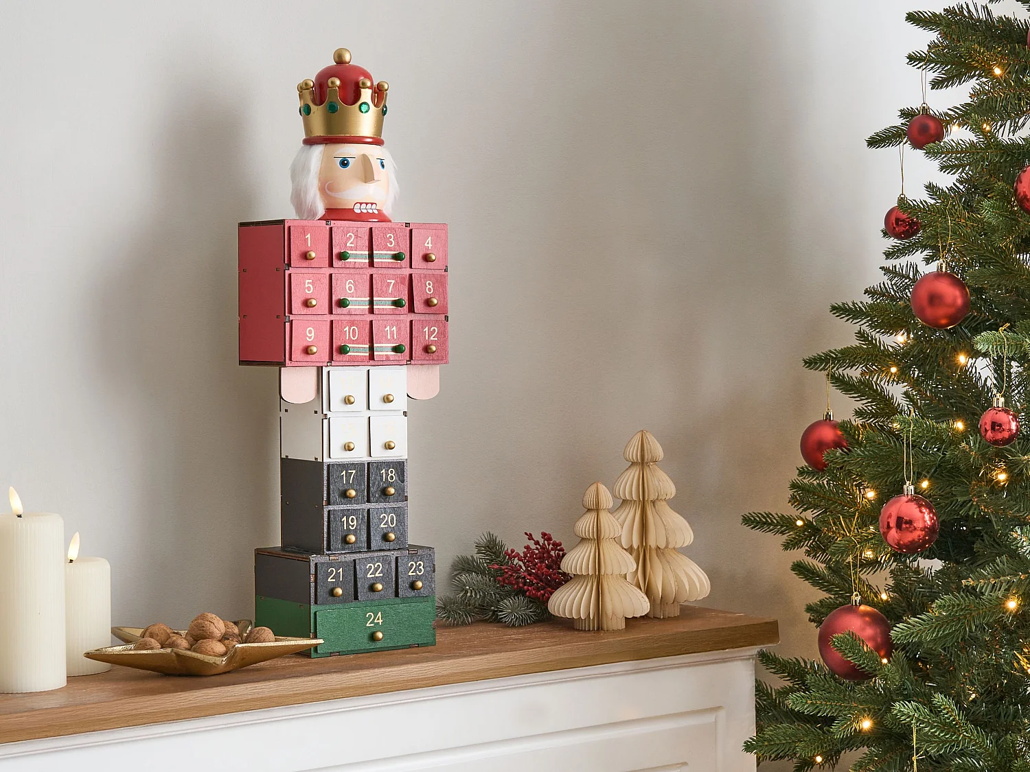 Décoration de Noël FERAGEN Casse-noisette Calendrier de l'Avent 59 cm Multicolore