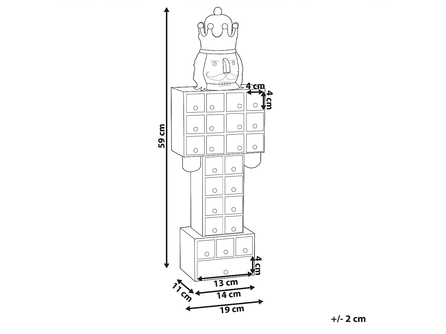 Décoration de Noël FERAGEN Casse-noisette Calendrier de l'Avent 59 cm Multicolore
