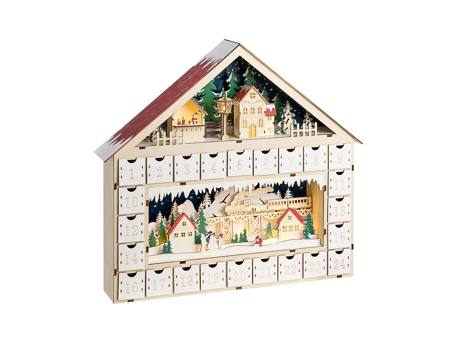 Décoration de Noël LED NISSER Calendrier de l'Avent 44 cm Marron clair