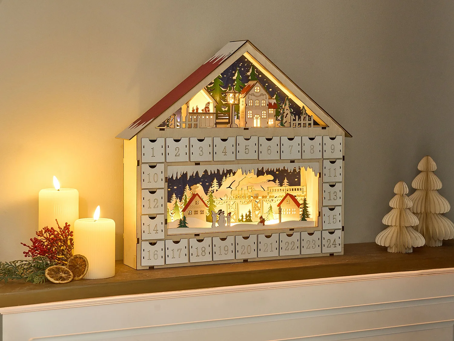 Décoration de Noël LED NISSER Calendrier de l'Avent 44 cm Marron clair