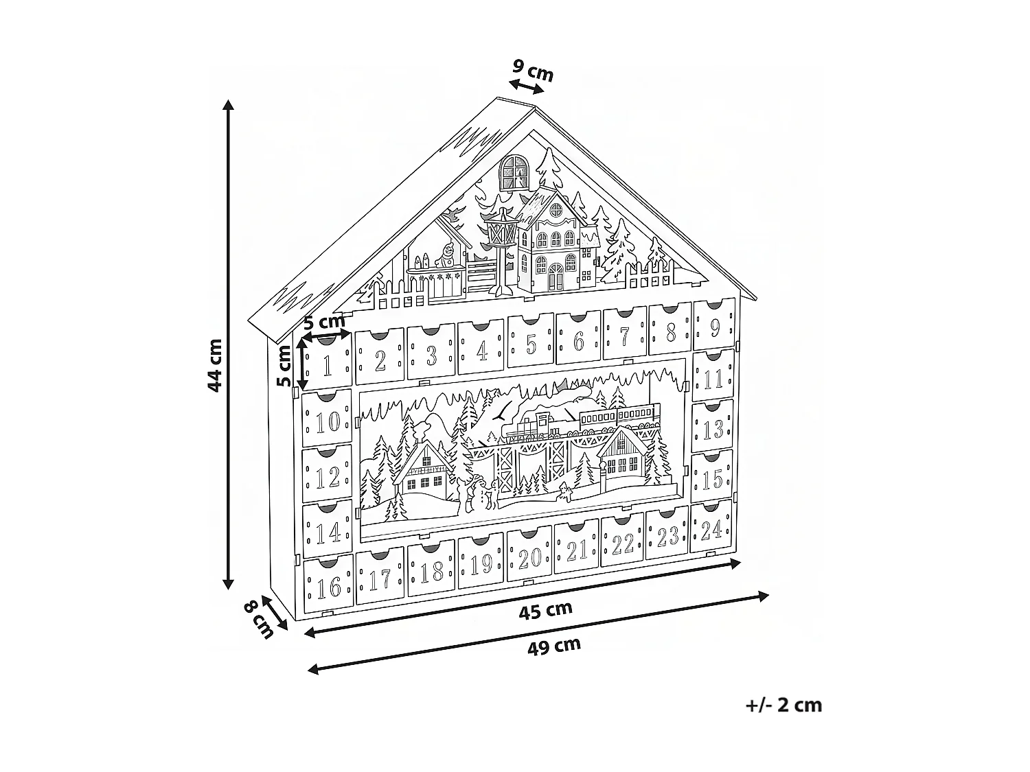 Décoration de Noël LED NISSER Calendrier de l'Avent 44 cm Marron clair
