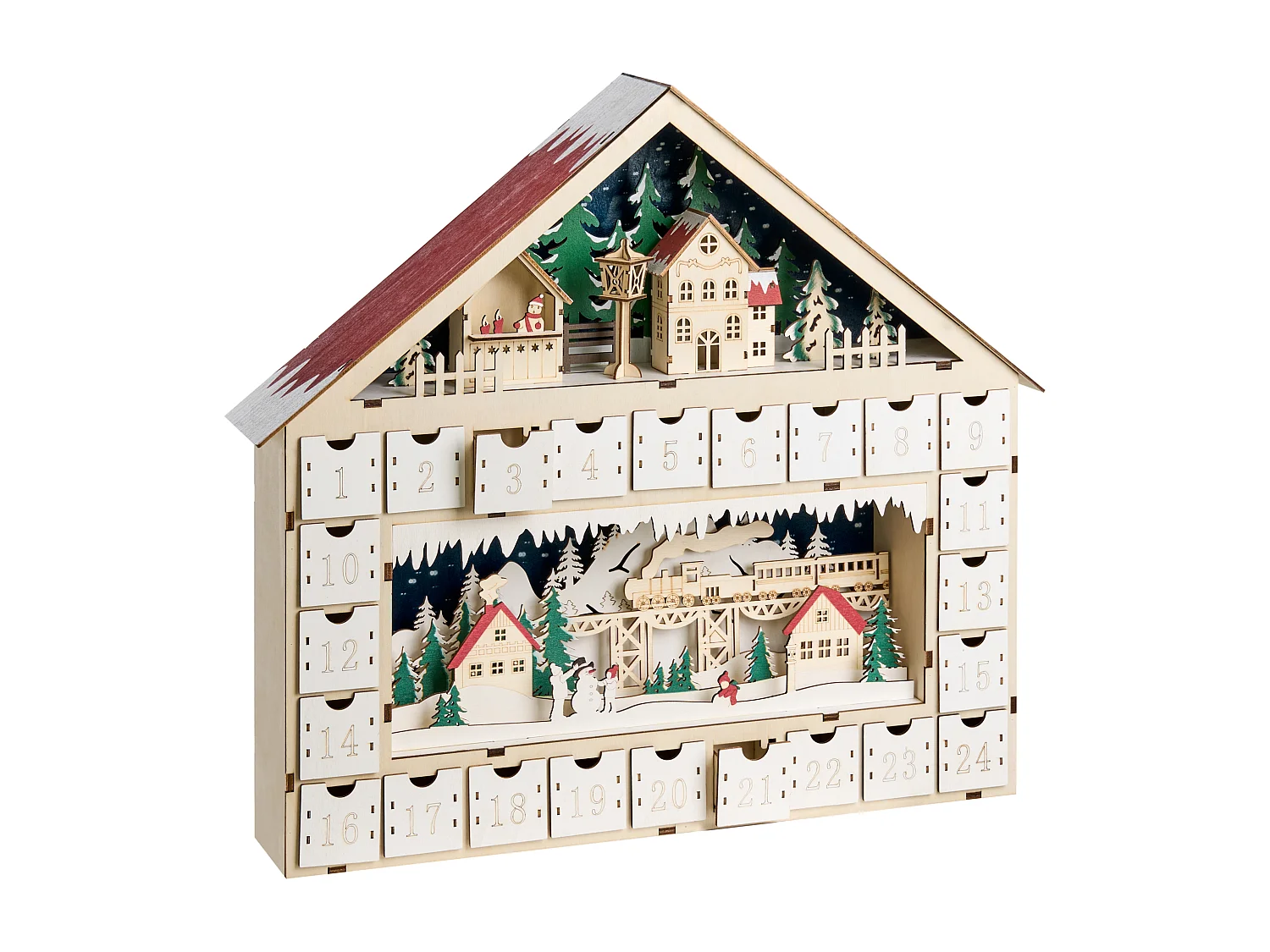 Décoration de Noël LED NISSER Calendrier de l'Avent 44 cm Marron clair